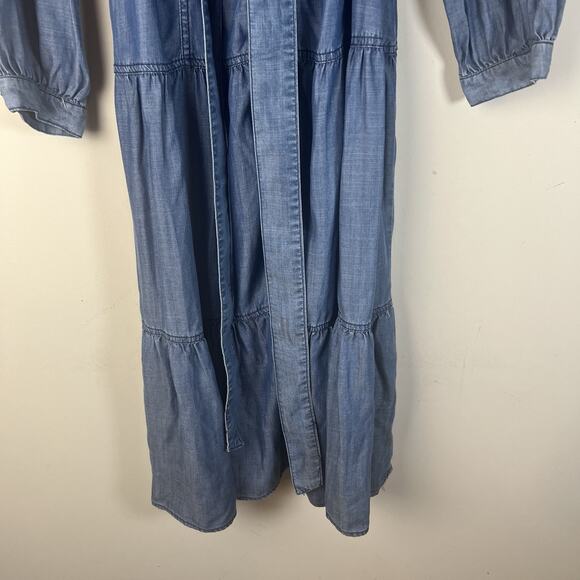 Current Air Anthropologie MIDI Dress Chambray Tired Collared Belted Boho M - Picture 6 of 10